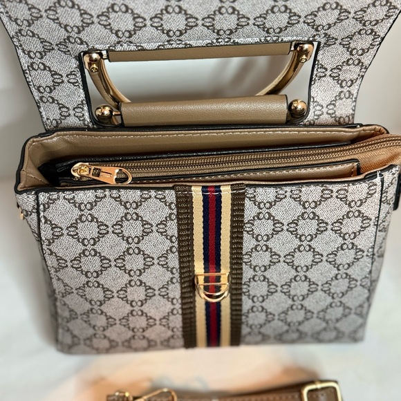Chic Patterned Satchel with Gold Handles - Picture 6 of 6